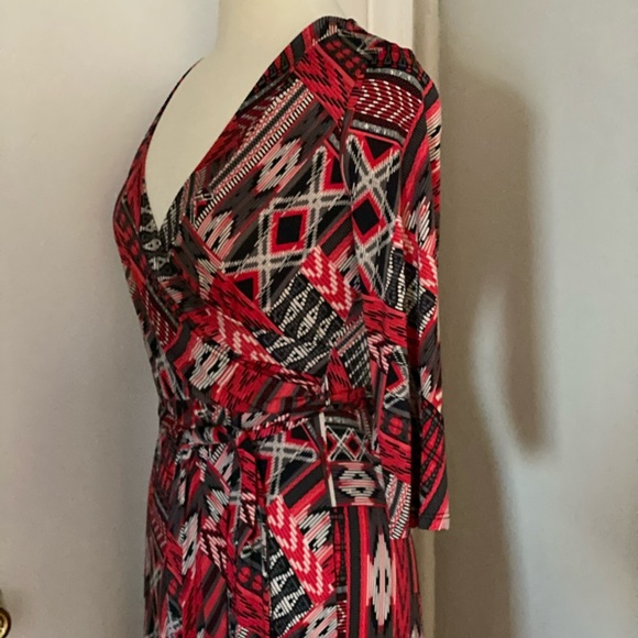 New Jersey Wrap Maxi Dress Red Black Size S M L - Picture 4 of 5